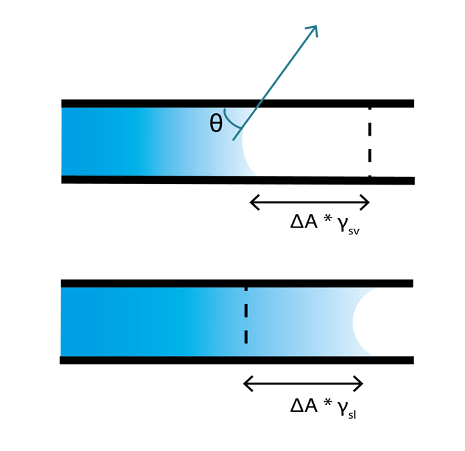 Capillary action how contact angle and surface tension are related?